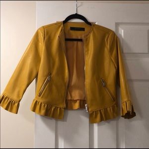 ZARA peplum mustard yellow faux leather jacket